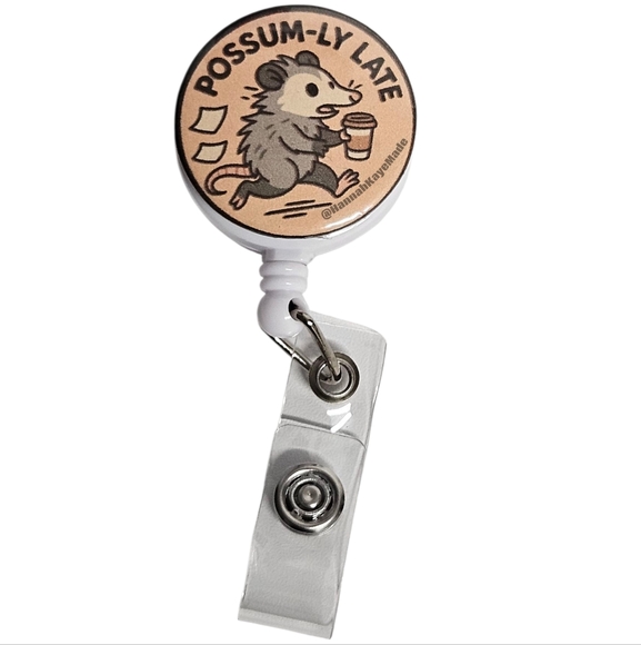 Handmade Possum-ly Late Badge Reel – Funny Animal ID Holder - Picture 1 of 4